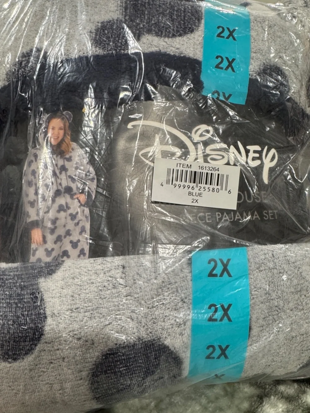 Disney Gray and Navy Mickey Mouse Plush Hooded Pajama Set - Picture 2 of 4